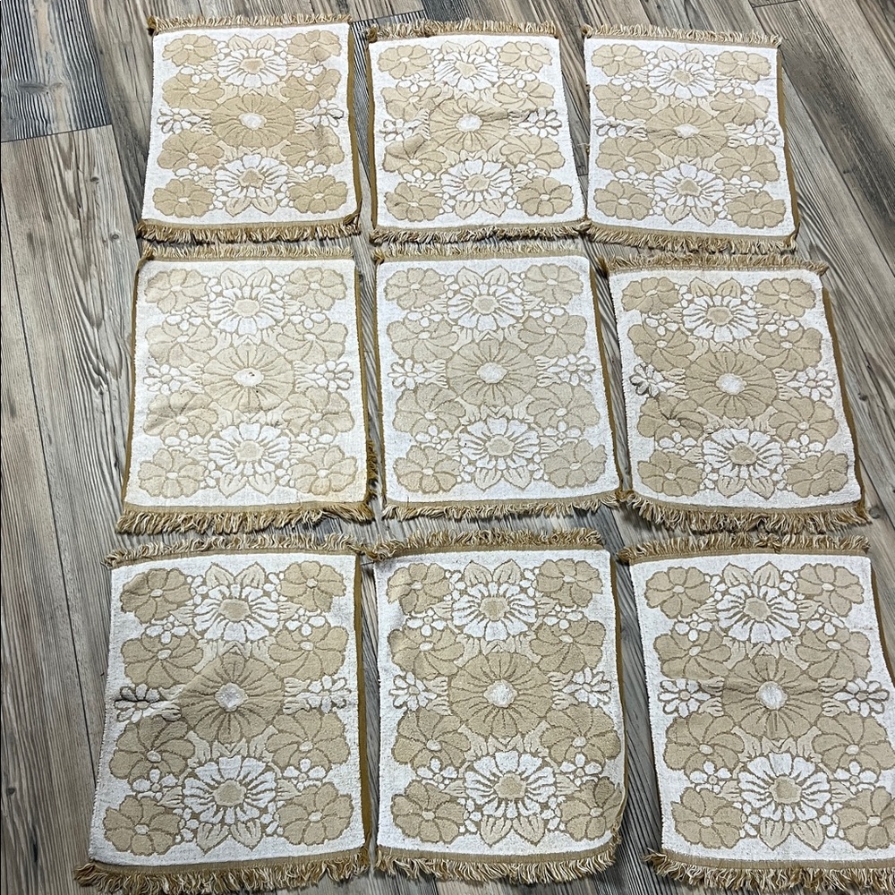 Vintage Floral Beige and White Tapestry hand towels (NINE)